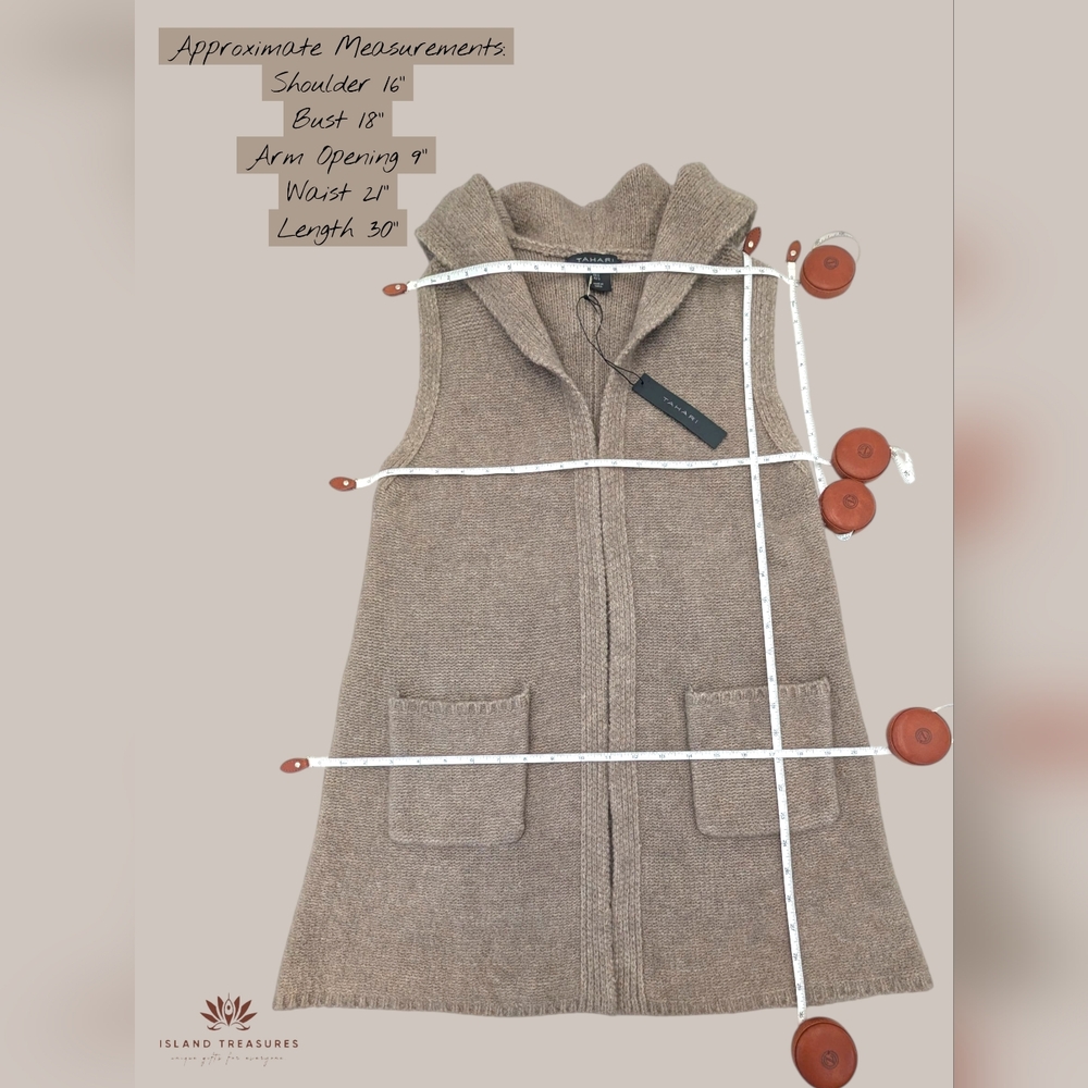 NWT Tahari Hooded Taube Knit Cardigan Women Size Small Sleeveless Front Pockets - Picture 15 of 17